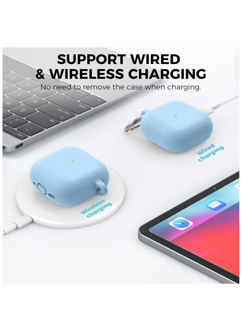 Generic - Silicone Case For AirPods 4 (2024), Anti-Shock, Anti-Drop, Anti-Dust, Visible LED Light, Protective Cover with Keychain Compatible With AirPods 4th Generation 2024 (Sky Blue) - Image 1