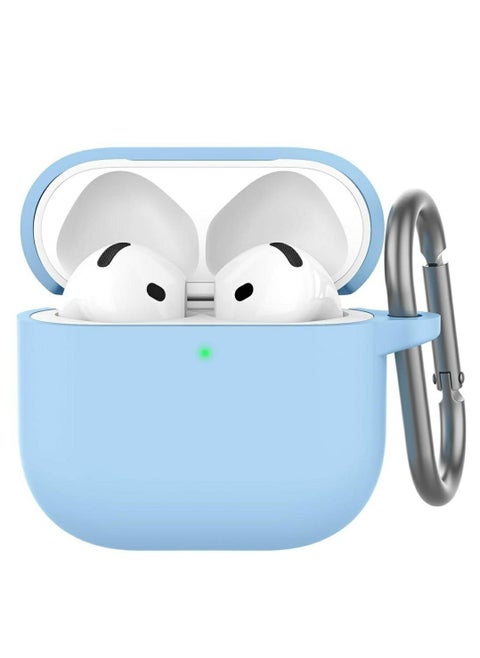 Silicone Case For AirPods 4 (2024), Anti-Shock, Anti-Drop, Anti-Dust, Visible LED Light, Protective Cover with Keychain Compatible With AirPods 4th Generation 2024 (Sky Blue)