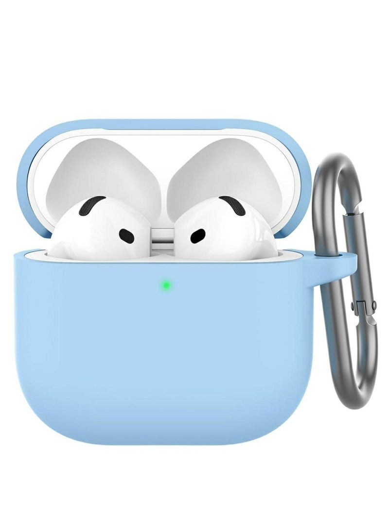 Generic - Silicone Case For AirPods 4 (2024), Anti-Shock, Anti-Drop, Anti-Dust, Visible LED Light, Protective Cover with Keychain Compatible With AirPods 4th Generation 2024 (Sky Blue) - Image 1