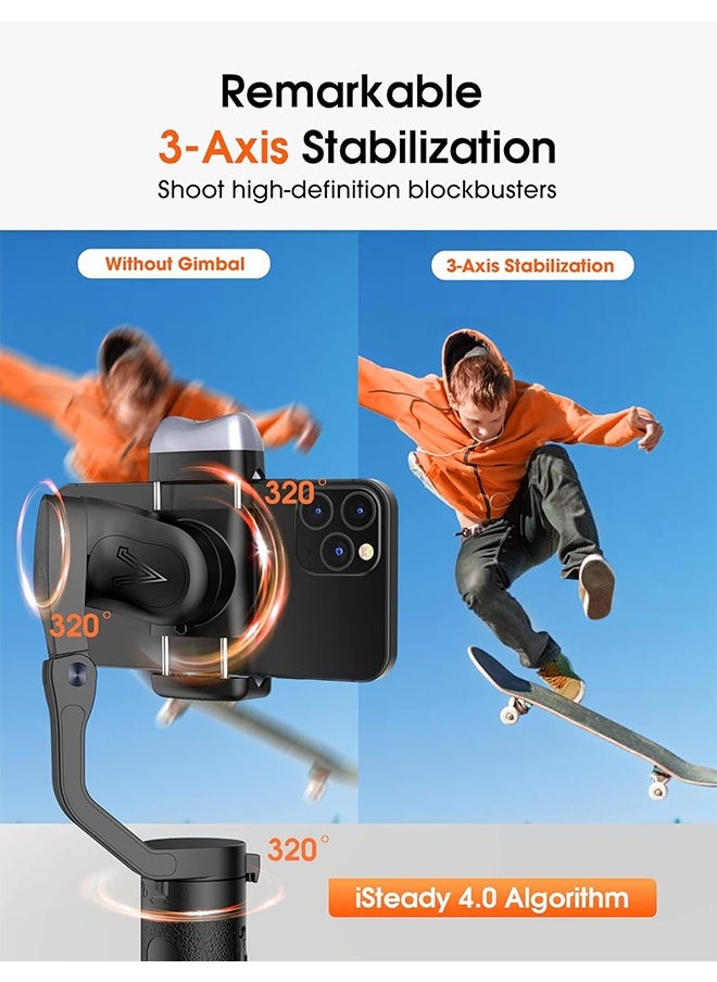 hohem - hohem iSteady V2S  Gimbal Stabilizer for Smartphone, 3-Axis Phone Gimbal w/Independent AI Tracking Sensor & Fill Light, Foldable Gimbal Vlogging Stabilizer for iPhone Android YouTube TikTok Live Video - Image 1