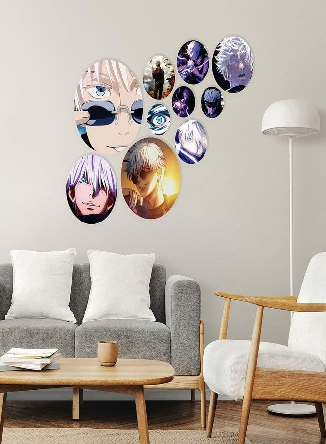 CVANU Set of 10 MDF Round Shaped Gojo Printed on Wall Art Hanging Self-Adhesive Double Sided Tape for Wall Decoration_C111 - Image 2