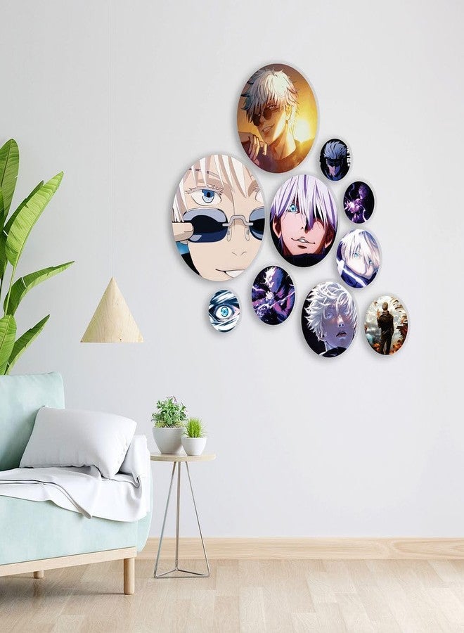 CVANU Set of 10 MDF Round Shaped Gojo Printed on Wall Art Hanging Self-Adhesive Double Sided Tape for Wall Decoration_C111 - Image 1
