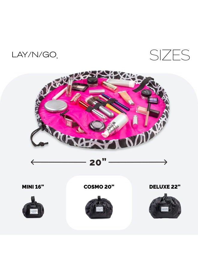 Lay-n-Go Cosmo Drawstring Cosmetic & Makeup Bag Organizer - Portable Makeup Bag w/Zipper Pocket, Makeup Loops & More - Durable, Machine Washable Travel Makeup Bag (20”, Black/White) - Image 5