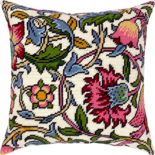 Brvsk Floral Embroidery Kit for Adults and Beginners Lodden Carnations by William Morris 1616 with Clear Precise Printed Design on Cotton Canvas Includes 2 Needles Yarn and EasyRead Chart - Image 1