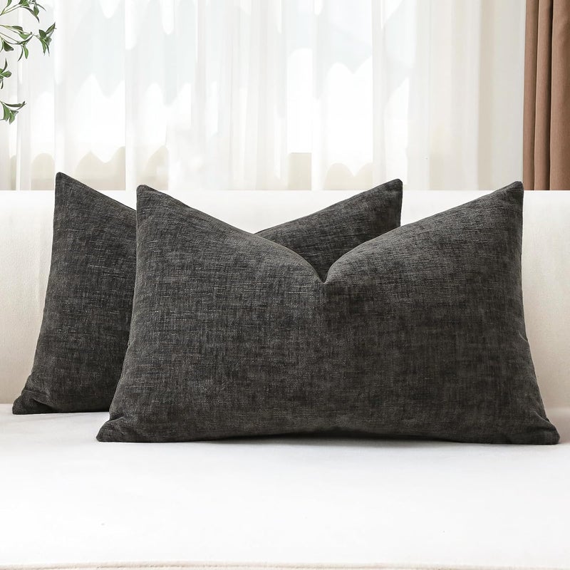 JOTOM Set of 2 Chenille Cushion Covers, Decorative Soft Plain Throw Cushion Cover, Modern Cushion Covers, Sofa Cushion, Decorative Cushion Cover for Living Room, Bedroom, Decoration (30 x 50 cm, Dark - Image 1
