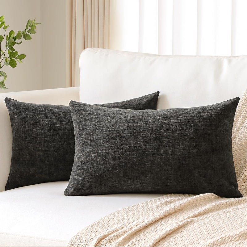 JOTOM Set of 2 Chenille Cushion Covers, Decorative Soft Plain Throw Cushion Cover, Modern Cushion Covers, Sofa Cushion, Decorative Cushion Cover for Living Room, Bedroom, Decoration (30 x 50 cm, Dark - Image 4