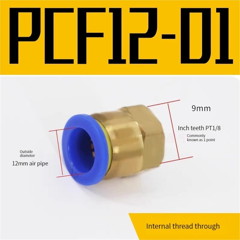 1/10pcs PCF Air Pipe Fitting 4 6 8 10 12mm Hose Tube 1/8 3/8 1/2 1/4 BSPT Female Thread Brass Pneumatic Connector Quick Joint(PCF12-01,10pcs) - Image 2