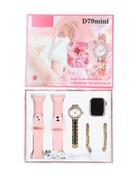 5 in 1 Smart Watch for Women and Golden Mechanical Watch and 1 Bracelet 1 replacement strap