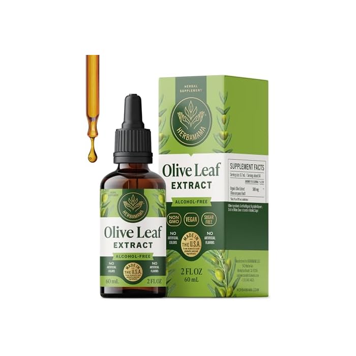 HERBAMAMA Olive Leaf Extract Liquid - Immune Support Supplement with Olive Oil Leaf Tincture - Non-GMO, Alcohol & Sugar-Free, 42-Day Supply - Image 1