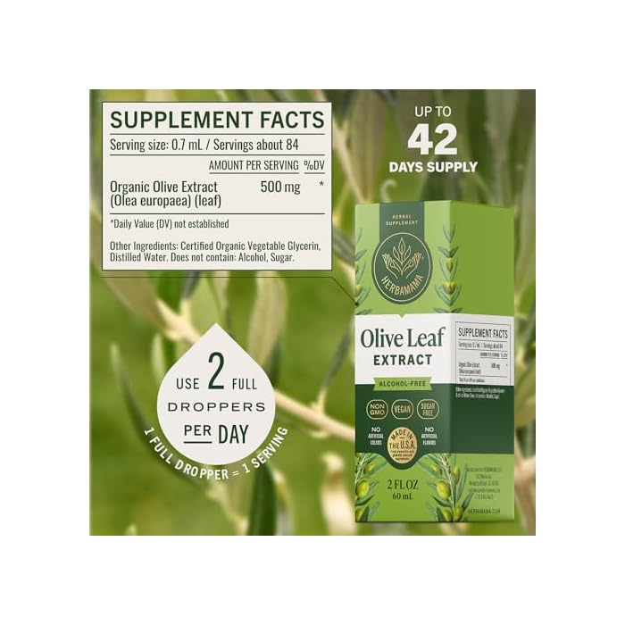 HERBAMAMA Olive Leaf Extract Liquid - Immune Support Supplement with Olive Oil Leaf Tincture - Non-GMO, Alcohol & Sugar-Free, 42-Day Supply - Image 3