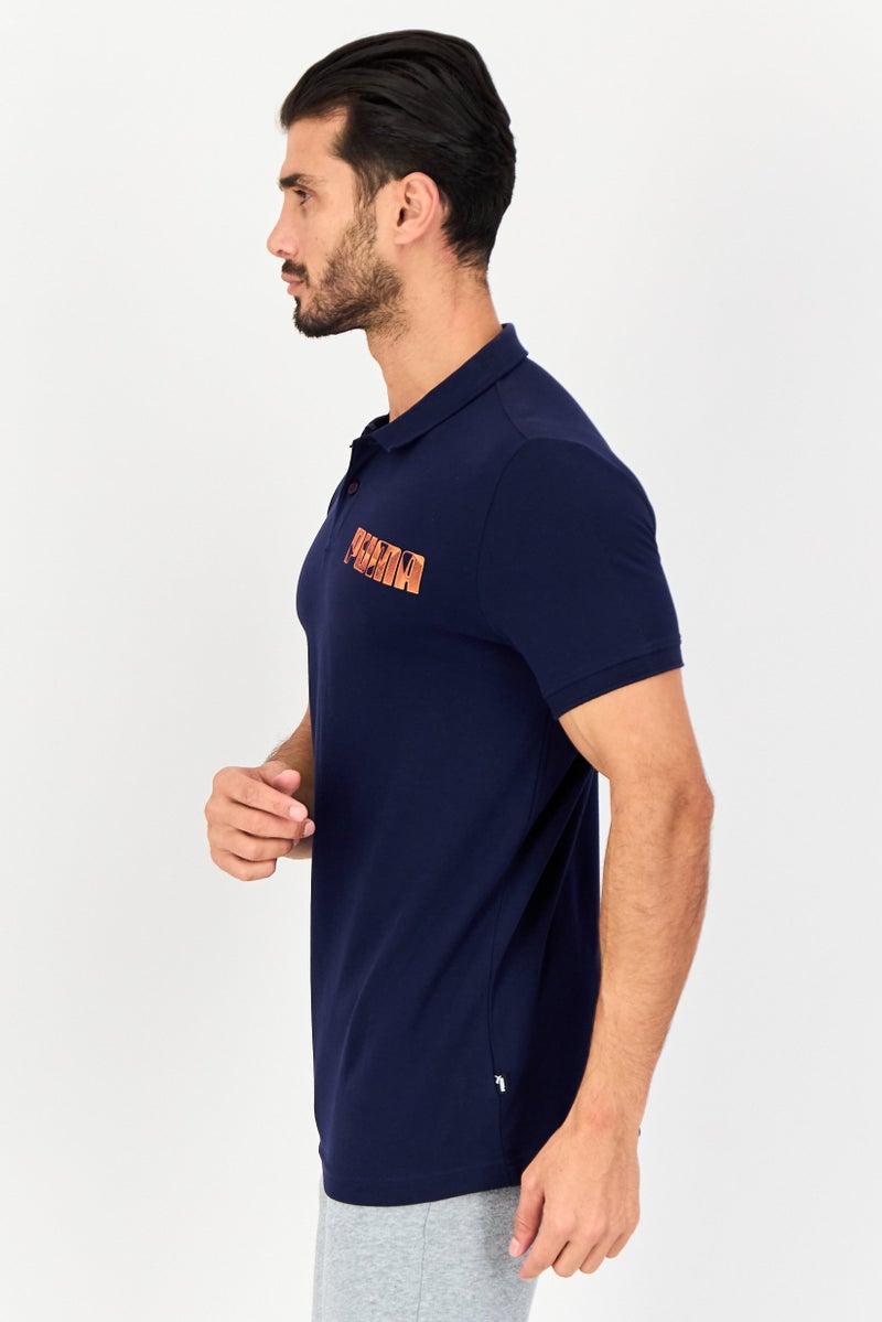 PUMA قميص بولو قصير الأكمام للرجال بتصميم نحيف مع شعار العلامة التجارية، أزرق داكن - Image 3