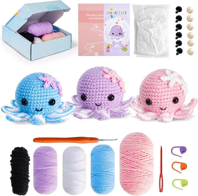 Gerute Crochet Kit for Beginners: Make 3 Cute Amigurumi Animals with Easy-to-Follow Video Tutorial, Complete Beginner Crochet Kits for Kids Adults, Creative Christmas Birthday Gift Idea for Women & Girls - Image 1