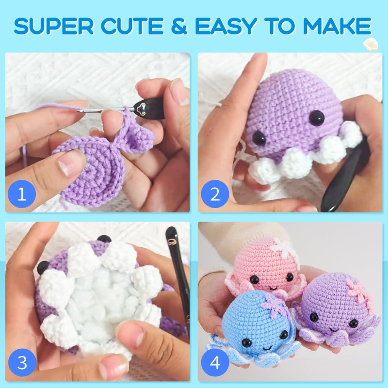 Gerute Crochet Kit for Beginners: Make 3 Cute Amigurumi Animals with Easy-to-Follow Video Tutorial, Complete Beginner Crochet Kits for Kids Adults, Creative Christmas Birthday Gift Idea for Women & Girls - Image 5