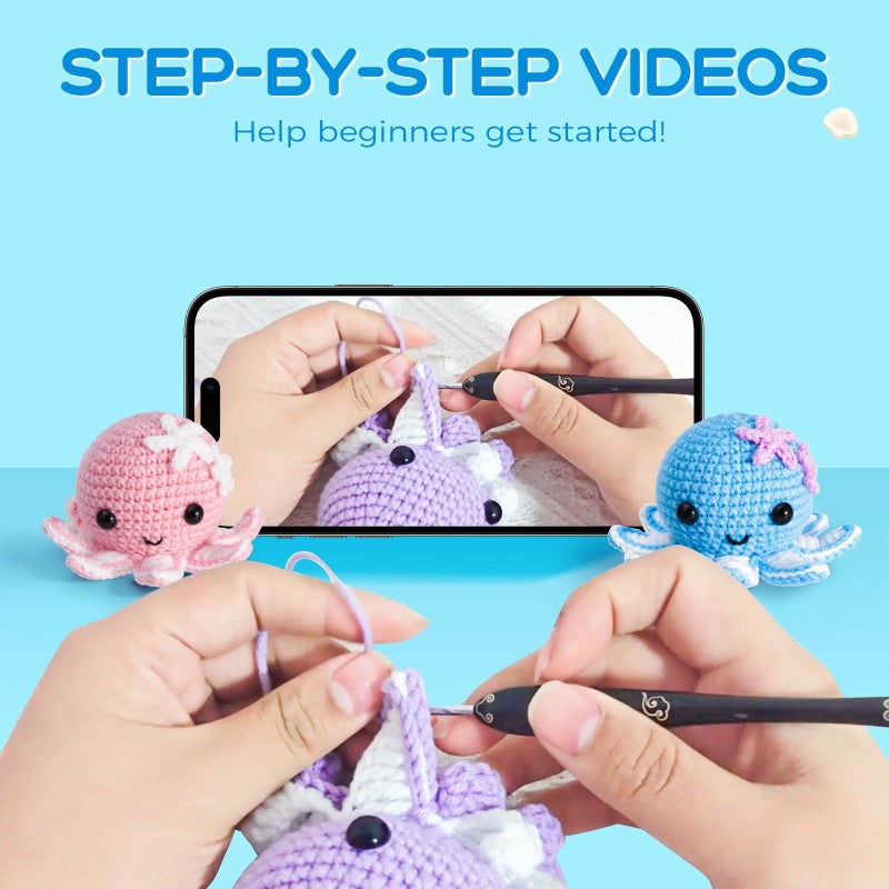Gerute Crochet Kit for Beginners: Make 3 Cute Amigurumi Animals with Easy-to-Follow Video Tutorial, Complete Beginner Crochet Kits for Kids Adults, Creative Christmas Birthday Gift Idea for Women & Girls - Image 3