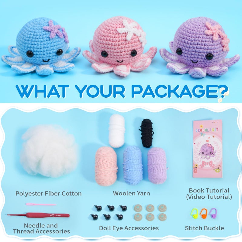 Gerute Crochet Kit for Beginners: Make 3 Cute Amigurumi Animals with Easy-to-Follow Video Tutorial, Complete Beginner Crochet Kits for Kids Adults, Creative Christmas Birthday Gift Idea for Women & Girls - Image 4
