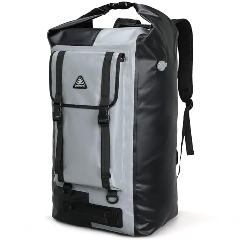 Haimont Waterproof Backpack Roll Top Dry Bag Kayak Dry Backpack IPX7 for Outdoor Dry Pack Boating Fishing 60L, Black/Gray - Image 1