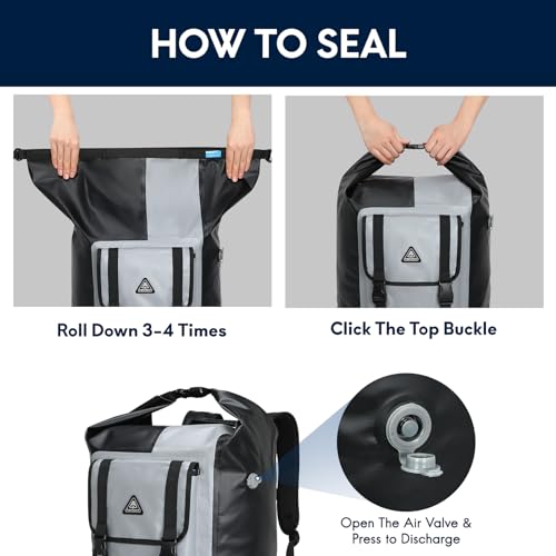 Haimont Waterproof Backpack Roll Top Dry Bag Kayak Dry Backpack IPX7 for Outdoor Dry Pack Boating Fishing 60L, Black/Gray - Image 4
