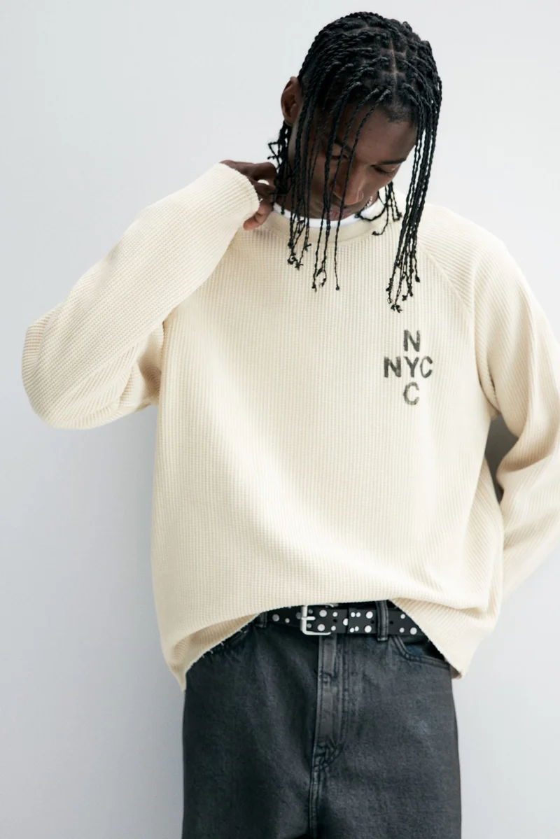 H&M Regular Fit Waffled long-sleeved top