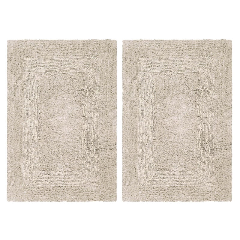 COTTON CRAFT Luxurious Bath Mat Rug  Set of 2 Reversible Heavyweight Step Out Bath Mats for Bathroom Floor Tub and Shower  Pure Cotton Soft Plush Absorbent Tufted Racetrack Mat  17x24 inch  Linen