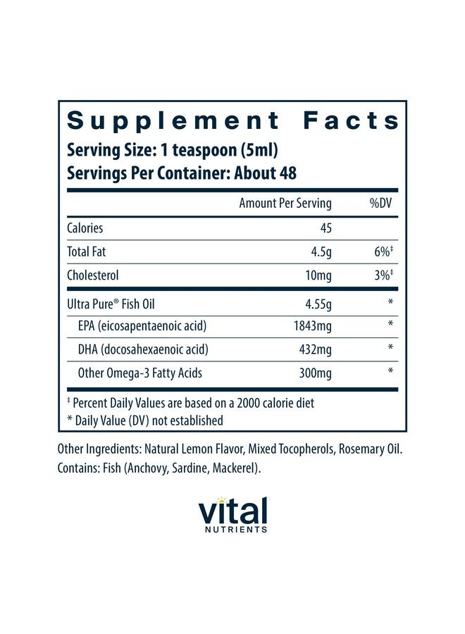 Vital Nutrients - Ultra Pure Fish Oil 2600 (Pharmaceutical Grade) - Hi-Potency Deep Sea Liquid Fish Oil, Cardiovascular Support, Natural Lemon Flavor - 8 Fl Oz per Bottle - Image 2