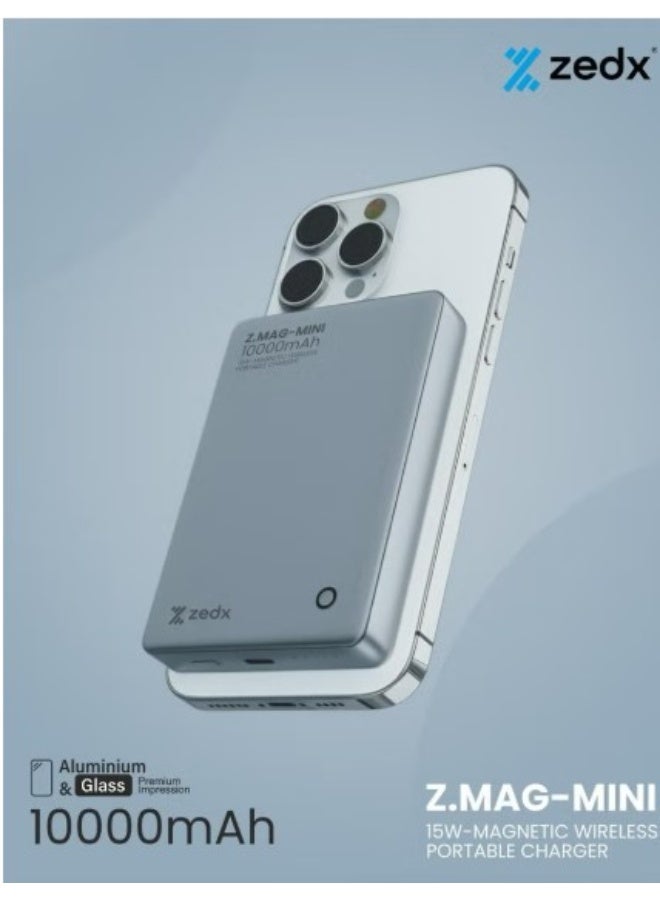 ZEDX ZX-W11P Z.MAG-MINI 10000mAh Power Bank, 15W Fast Wireless Charging, Ultra Slim 14mm – Compatible with All iPhone MagSafe Models - Image 2