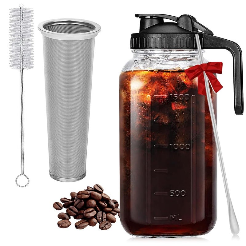 SUPVOX Supvox® 64Oz Cold Blew Glass Kettle Coffee Maker Leaking Proof Lid Design with Handle & Nozzle Cool Water Bottle Iced Coffee Pitcher with Stainless Steel Cone Filter & Cleaning Brush  - Image 1