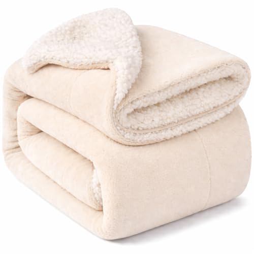 BRANDONN Baby Blanket 130x105 cm – Ultra Soft Dual Layer Sherpa & Flannel, Lightweight Warm Newborn Blanket for Crib, Stroller, Travel & Feeding, Skin-Friendly, 1 Month Till 5 Years (Offwhite) - Image 1