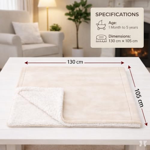 BRANDONN Baby Blanket 130x105 cm – Ultra Soft Dual Layer Sherpa & Flannel, Lightweight Warm Newborn Blanket for Crib, Stroller, Travel & Feeding, Skin-Friendly, 1 Month Till 5 Years (Offwhite) - Image 4
