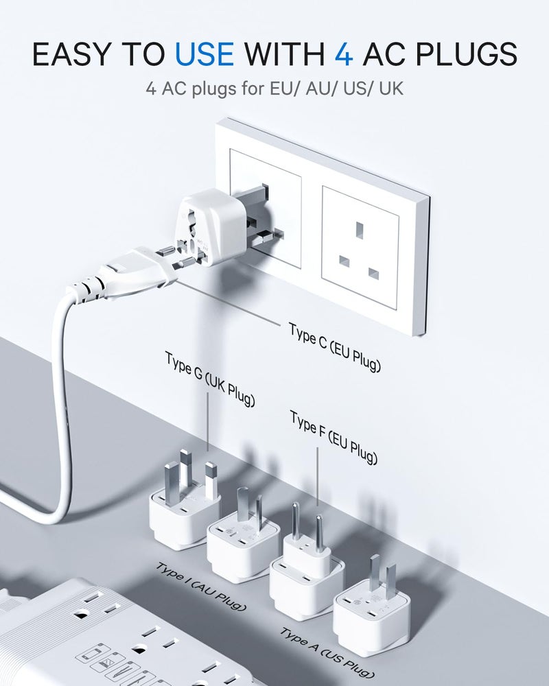 DOACE Voltage Converter US to Europe, 350W Converter for European Travel for Curling Iron and Hair Straighteners, 220V to 110V Converter Plug Adapter with 2 USB A & 2 USB C Ports - Image 4