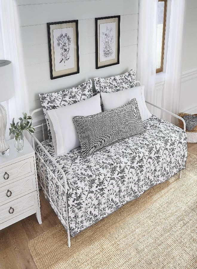 LAURA ASHLEY Laura Ashley Home - Daybed Set, Lightweight Bedding with Matching Shams & Pillow Cover, Home Decor for All Seasons (Amberley Black, Daybed)  - Image 1