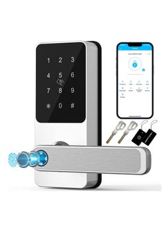 Keyless Entry Door Lock: Smart Locks for Front Door, Electronic Keypad Fingerprint Door Lock with 6-in-1 Unlock - Fingerprint, Bluetooth, Code, IC Card, Key, Remote Unlock (Silver)