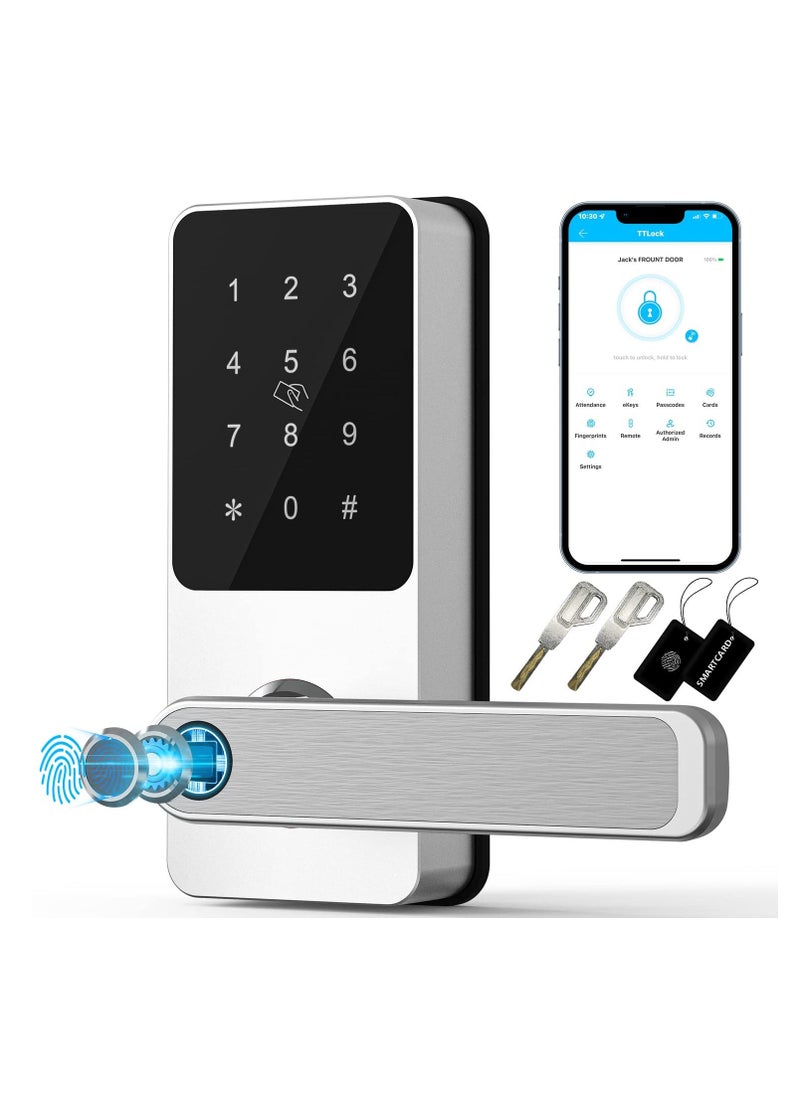 Generic - Keyless Entry Door Lock: Smart Locks for Front Door, Electronic Keypad Fingerprint Door Lock with 6-in-1 Unlock - Fingerprint, Bluetooth, Code, IC Card, Key, Remote Unlock (Silver) - Image 1