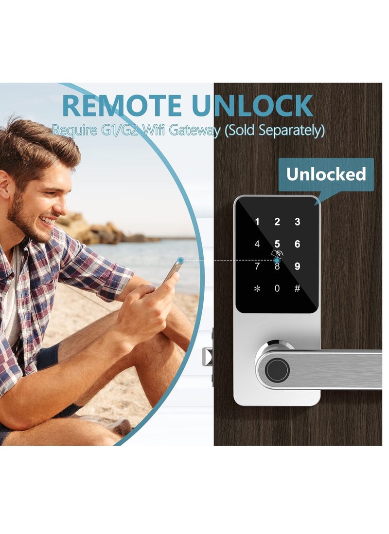 Generic - Keyless Entry Door Lock: Smart Locks for Front Door, Electronic Keypad Fingerprint Door Lock with 6-in-1 Unlock - Fingerprint, Bluetooth, Code, IC Card, Key, Remote Unlock (Silver) - Image 1