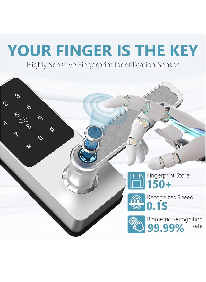 Generic - Keyless Entry Door Lock: Smart Locks for Front Door, Electronic Keypad Fingerprint Door Lock with 6-in-1 Unlock - Fingerprint, Bluetooth, Code, IC Card, Key, Remote Unlock (Silver) - Image 1