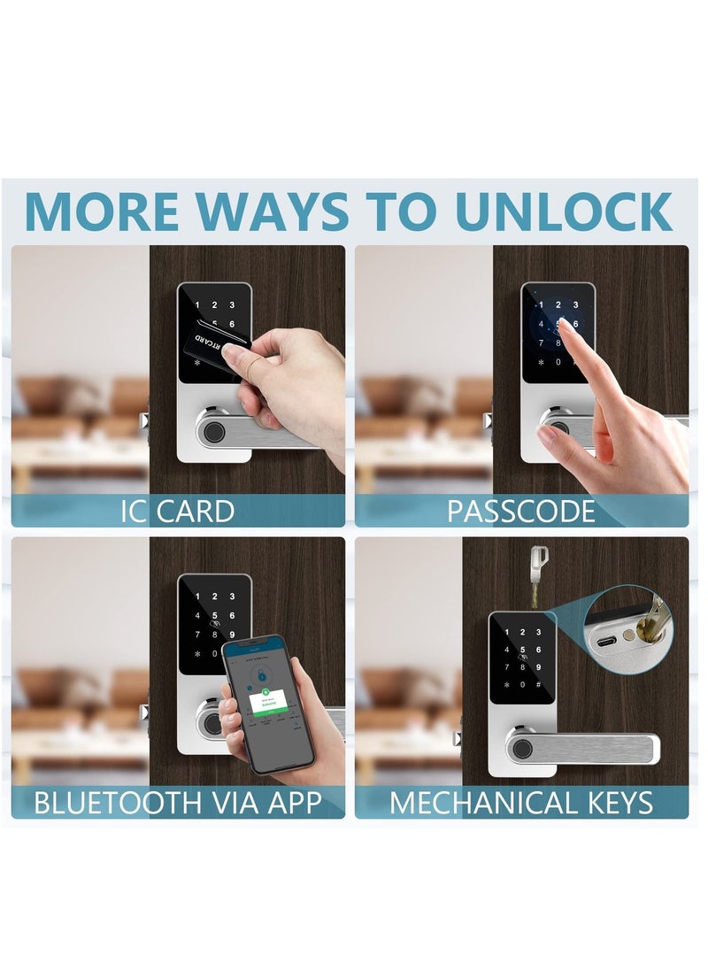 Generic - Keyless Entry Door Lock: Smart Locks for Front Door, Electronic Keypad Fingerprint Door Lock with 6-in-1 Unlock - Fingerprint, Bluetooth, Code, IC Card, Key, Remote Unlock (Silver) - Image 1