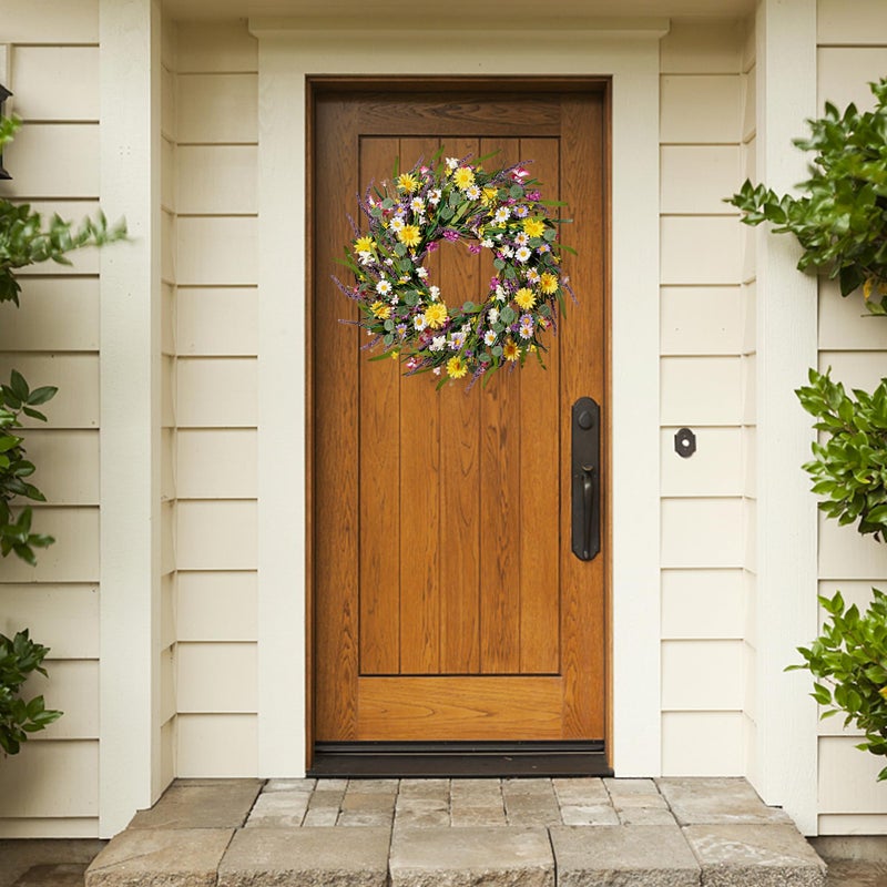 Sggvecsy Daisy and Lavender Wreath 24â€™â€™ Wildflower Wreath Spring and Summer Artificial Spring Silk Summer for Front Door Home Wall Wedding Festival Farmhouse Holiday Decor - Image 2