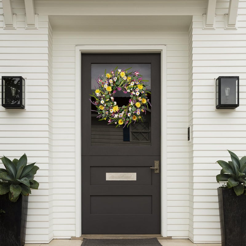 Sggvecsy Daisy and Lavender Wreath 24â€™â€™ Wildflower Wreath Spring and Summer Artificial Spring Silk Summer for Front Door Home Wall Wedding Festival Farmhouse Holiday Decor - Image 3