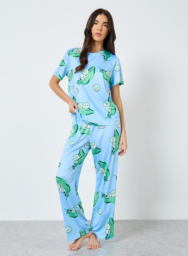 تايك تو طقم بيجامة وتيشيرت بطبعة بازلاء - Image 1