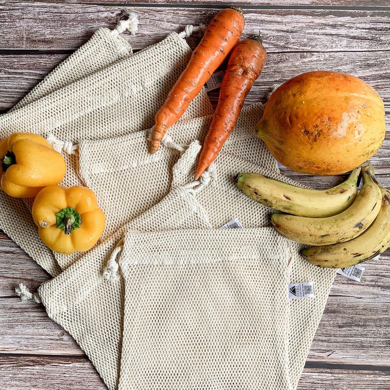 Pixel Home 100% Muslin Cotton Reusable Vegetable Storage Bags - Eco Friendly (Pack of 6) - Image 3