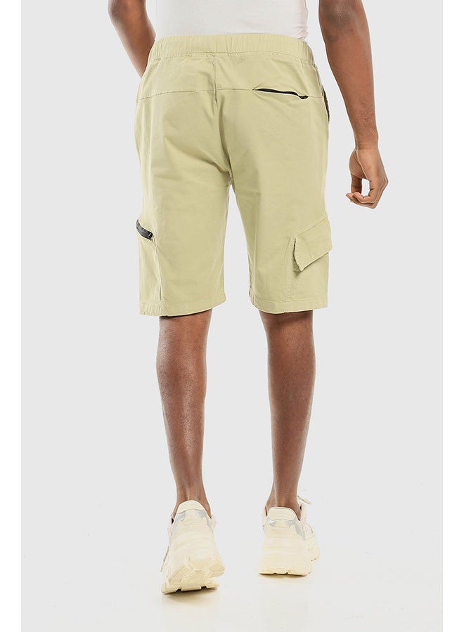 WHITE RABBIT Elastic Waist With Drawstring Pale Olive Gabardine Short  - Image 3