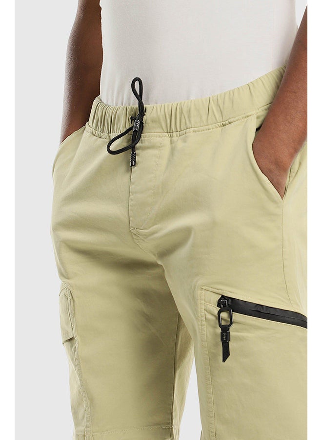 WHITE RABBIT Elastic Waist With Drawstring Pale Olive Gabardine Short  - Image 4