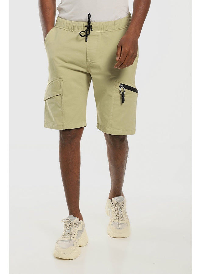 WHITE RABBIT Elastic Waist With Drawstring Pale Olive Gabardine Short  - Image 1