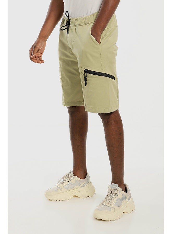 WHITE RABBIT Elastic Waist With Drawstring Pale Olive Gabardine Short  - Image 2