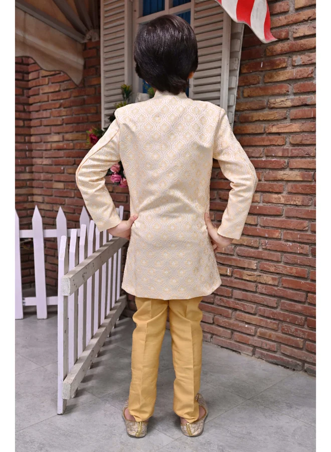 BT DEZINES Boys Cream Sherwani and Trousers Set