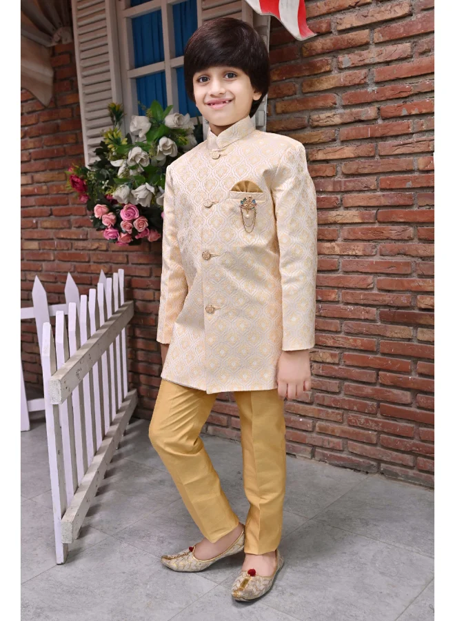 BT DEZINES Boys Cream Sherwani and Trousers Set