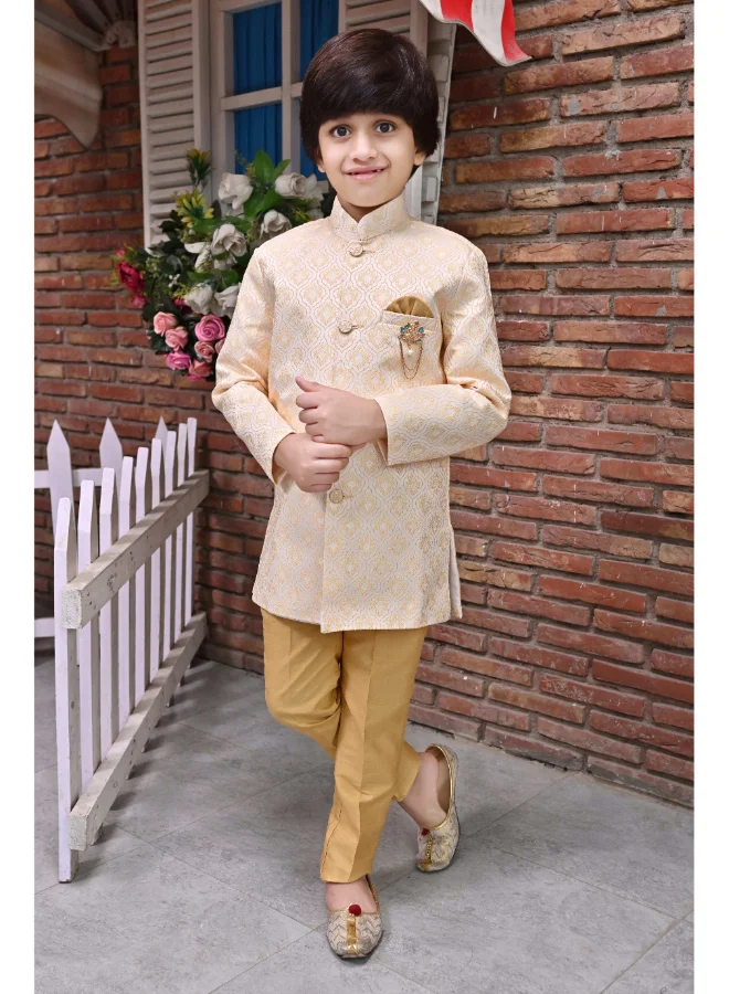 BT DEZINES Boys Cream Sherwani and Trousers Set