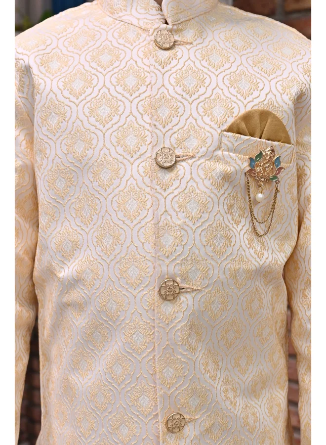 BT DEZINES Boys Cream Sherwani and Trousers Set