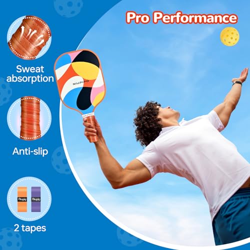 niupipo Pickleball Paddles Set of 2, Fiberglass Surface Pickleball Set, Lightweight Pickle Ball Rackets 2 Pack w/ 2 Indoor & 2 Outdoor Pickleball Balls and 1 Bag, Pickle Ball Paddle Set for Men, Women - Image 3