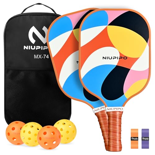 niupipo Pickleball Paddles Set of 2, Fiberglass Surface Pickleball Set, Lightweight Pickle Ball Rackets 2 Pack w/ 2 Indoor & 2 Outdoor Pickleball Balls and 1 Bag, Pickle Ball Paddle Set for Men, Women - Image 1