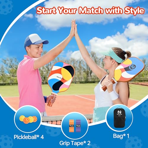 niupipo Pickleball Paddles Set of 2, Fiberglass Surface Pickleball Set, Lightweight Pickle Ball Rackets 2 Pack w/ 2 Indoor & 2 Outdoor Pickleball Balls and 1 Bag, Pickle Ball Paddle Set for Men, Women - Image 4